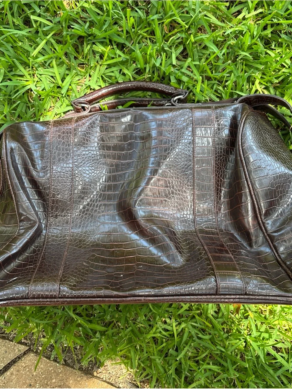 Bath And Body Works Bag Faux Leather Croc Brown Travel Duffel Weekender  18